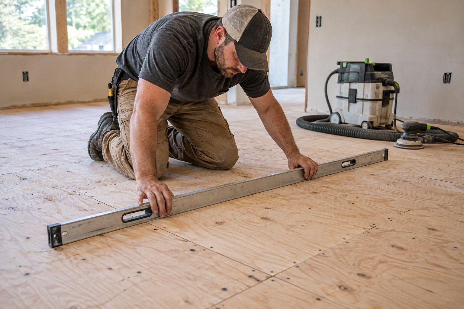 Bare subfloor inspection and leveling